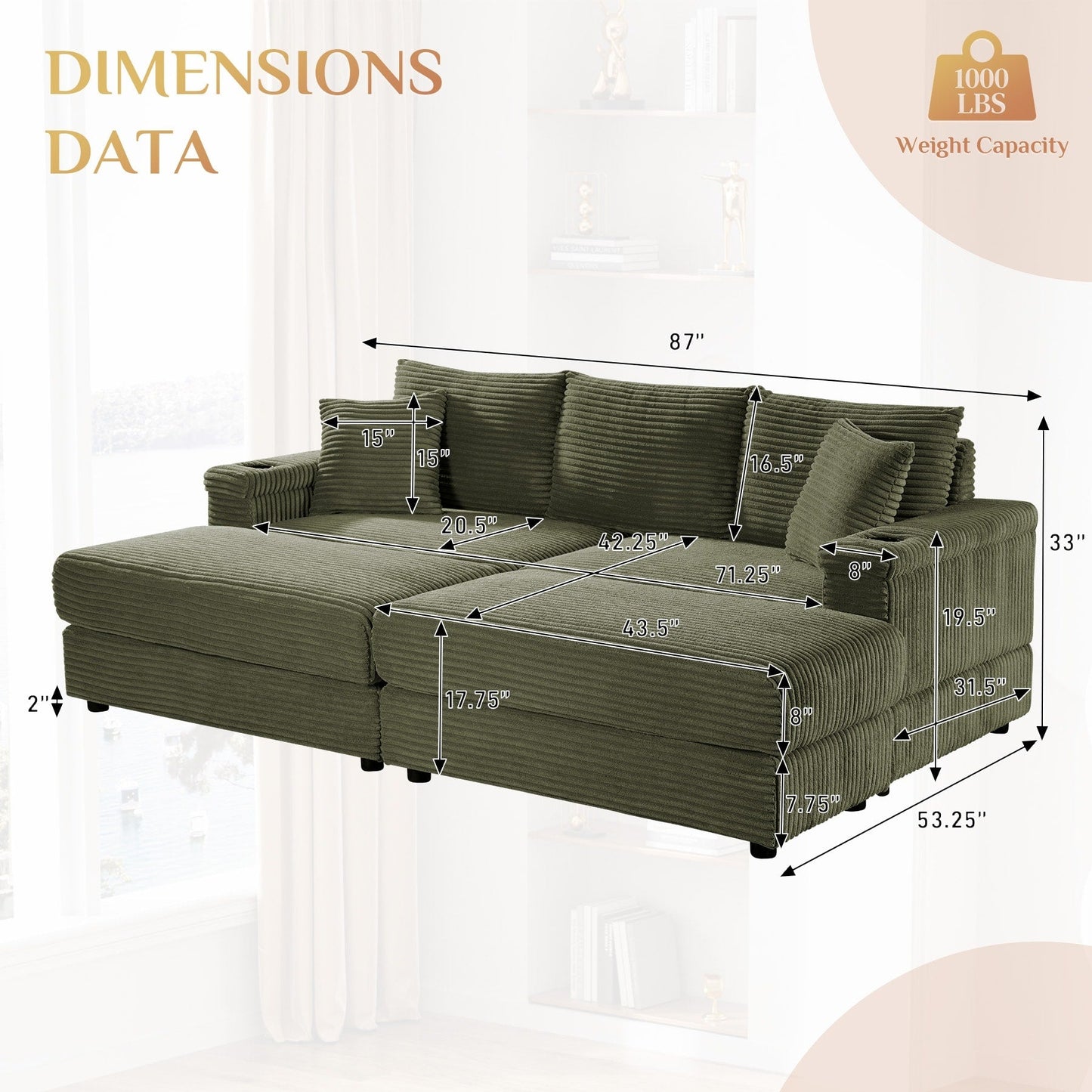 Ouyessir Upholstered Deep Seat Single Sofa with Ottoman for Living Room