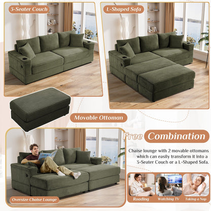 Ouyessir Upholstered Deep Seat Single Sofa with Ottoman for Living Room