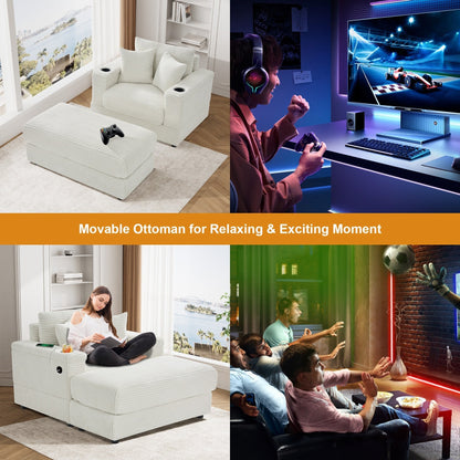 Ouyessir Upholstered Deep Seat Single Sofa with Ottoman for Living Room