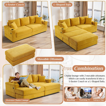 Ouyessir Upholstered Deep Seat Single Sofa with Ottoman for Living Room