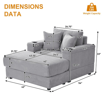 Ouyessir Upholstered Deep Seat Single Sofa with Ottoman for Living Room