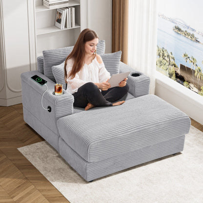 Ouyessir Upholstered Deep Seat Single Sofa with Ottoman for Living Room