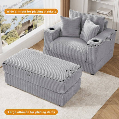Ouyessir Upholstered Deep Seat Single Sofa with Ottoman for Living Room