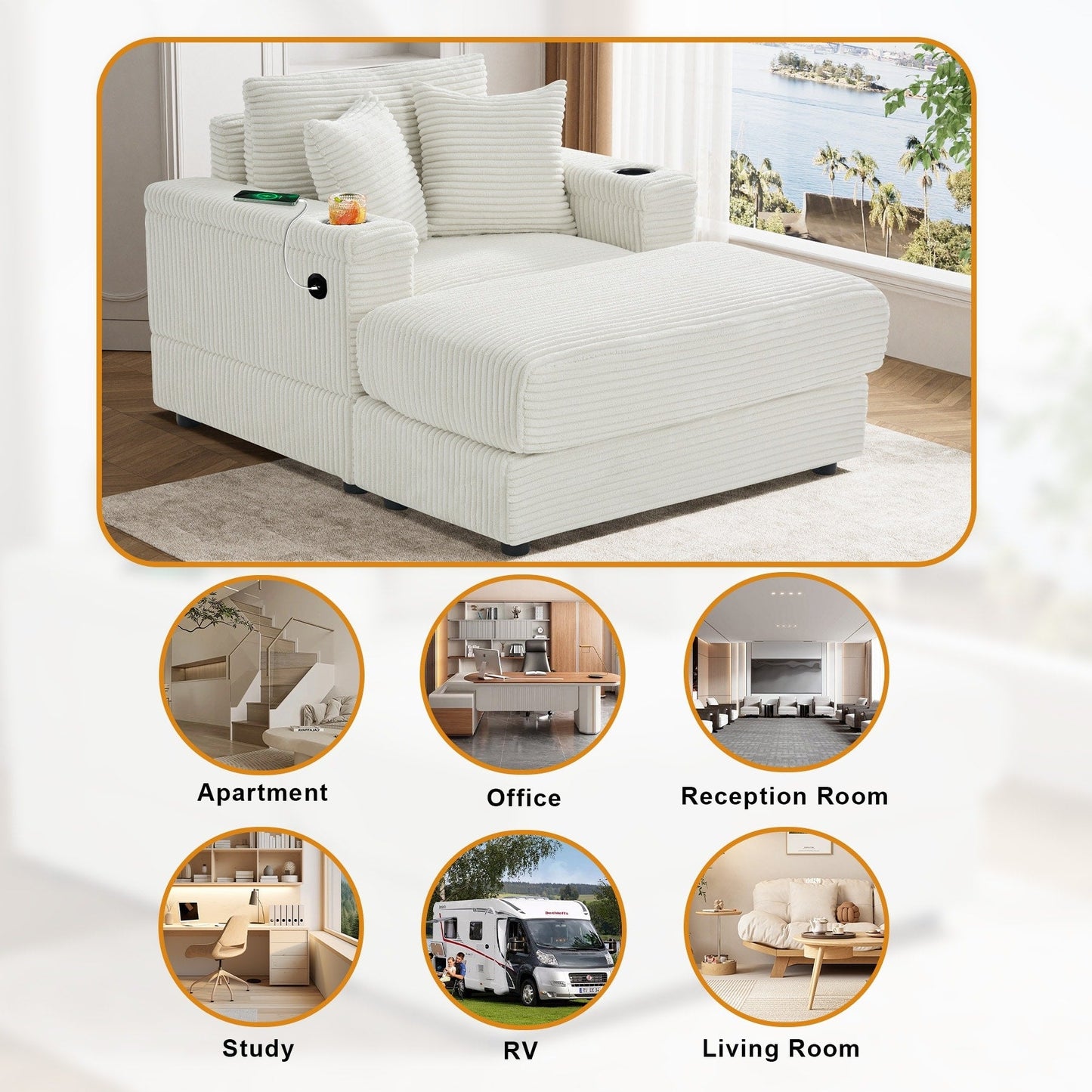 Ouyessir Upholstered Deep Seat Single Sofa with Ottoman for Living Room