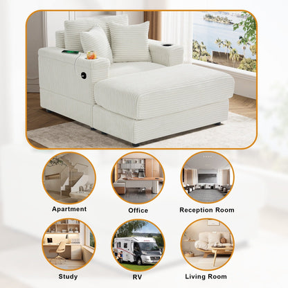 Ouyessir Upholstered Deep Seat Single Sofa with Ottoman for Living Room