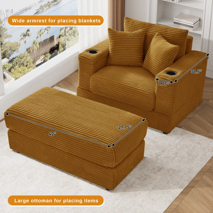 Ouyessir Upholstered Deep Seat Single Sofa with Ottoman for Living Room