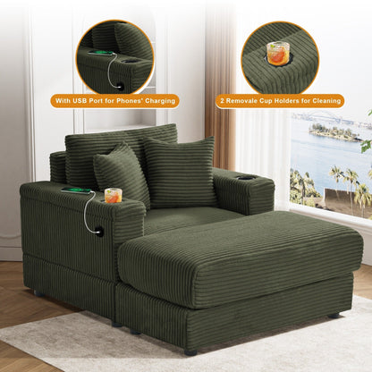 Ouyessir Upholstered Deep Seat Single Sofa with Ottoman for Living Room