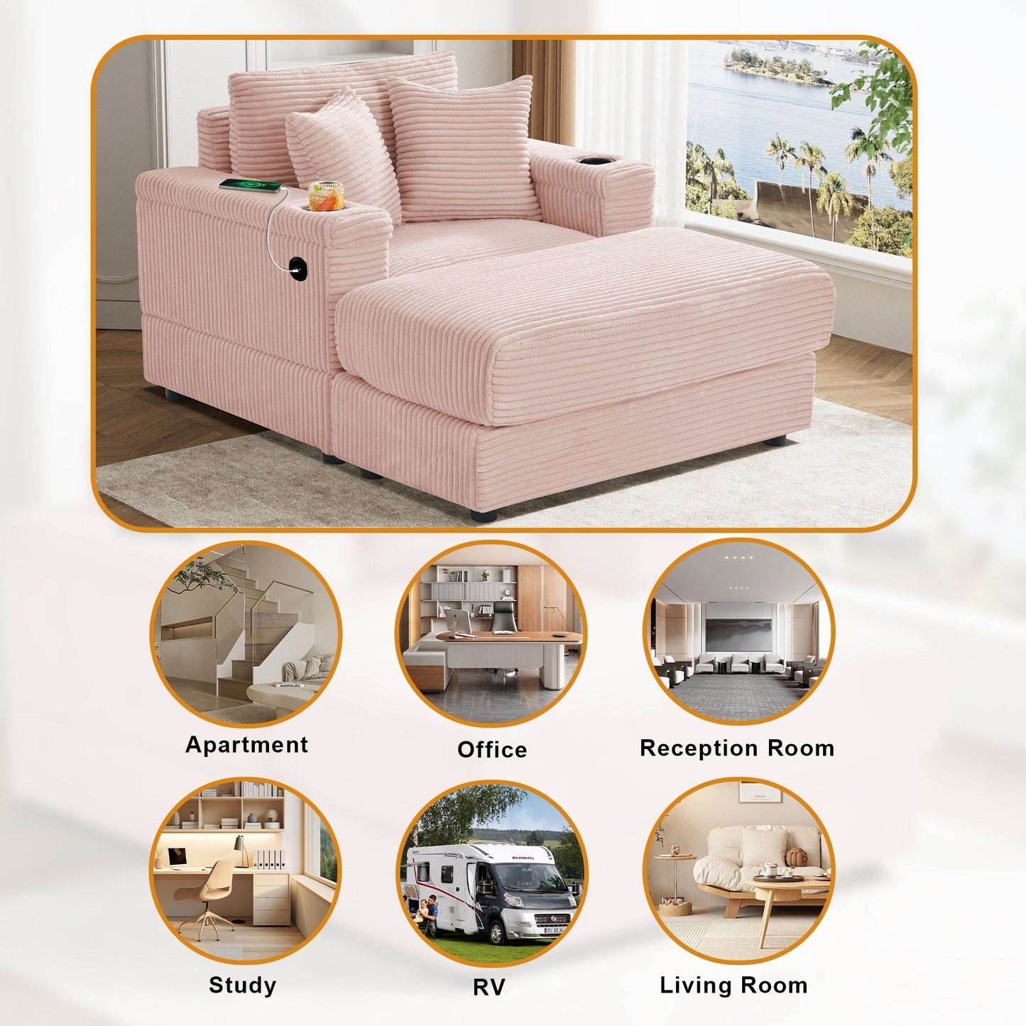 Ouyessir Upholstered Deep Seat Single Sofa with Ottoman for Living Room