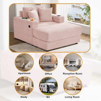 Ouyessir Upholstered Deep Seat Single Sofa with Ottoman for Living Room