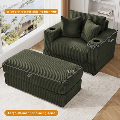 Ouyessir Upholstered Deep Seat Single Sofa with Ottoman for Living Room
