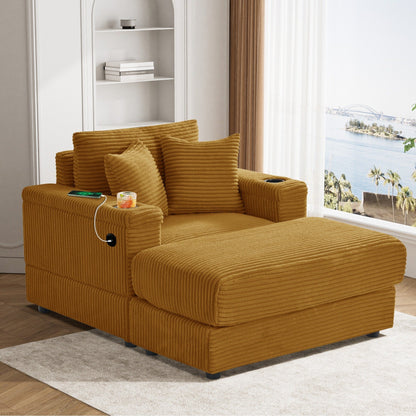Ouyessir Upholstered Deep Seat Single Sofa with Ottoman for Living Room