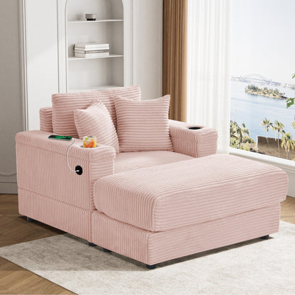 Ouyessir Upholstered Deep Seat Single Sofa with Ottoman for Living Room