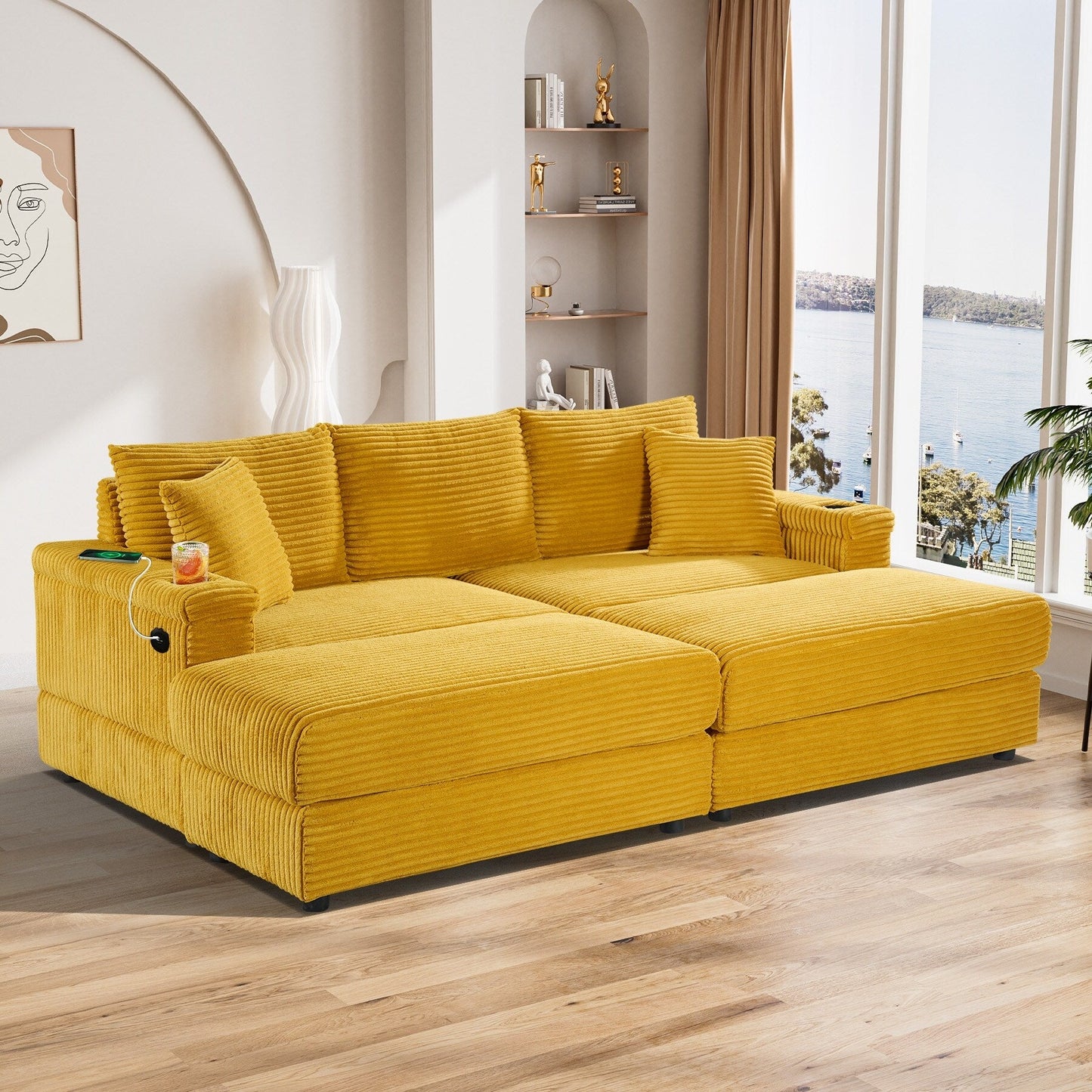 Ouyessir Upholstered Deep Seat Single Sofa with Ottoman for Living Room