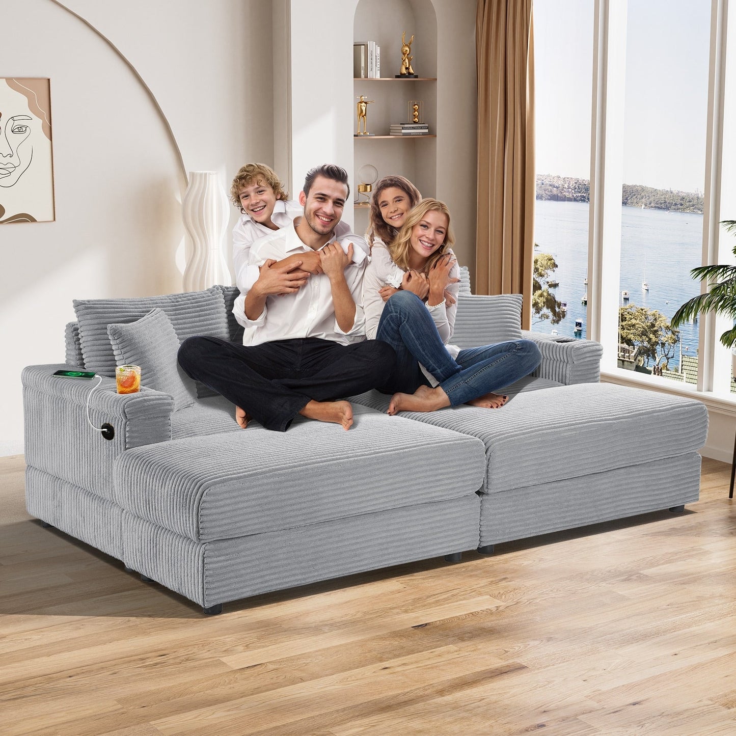 Ouyessir Upholstered Deep Seat Single Sofa with Ottoman for Living Room