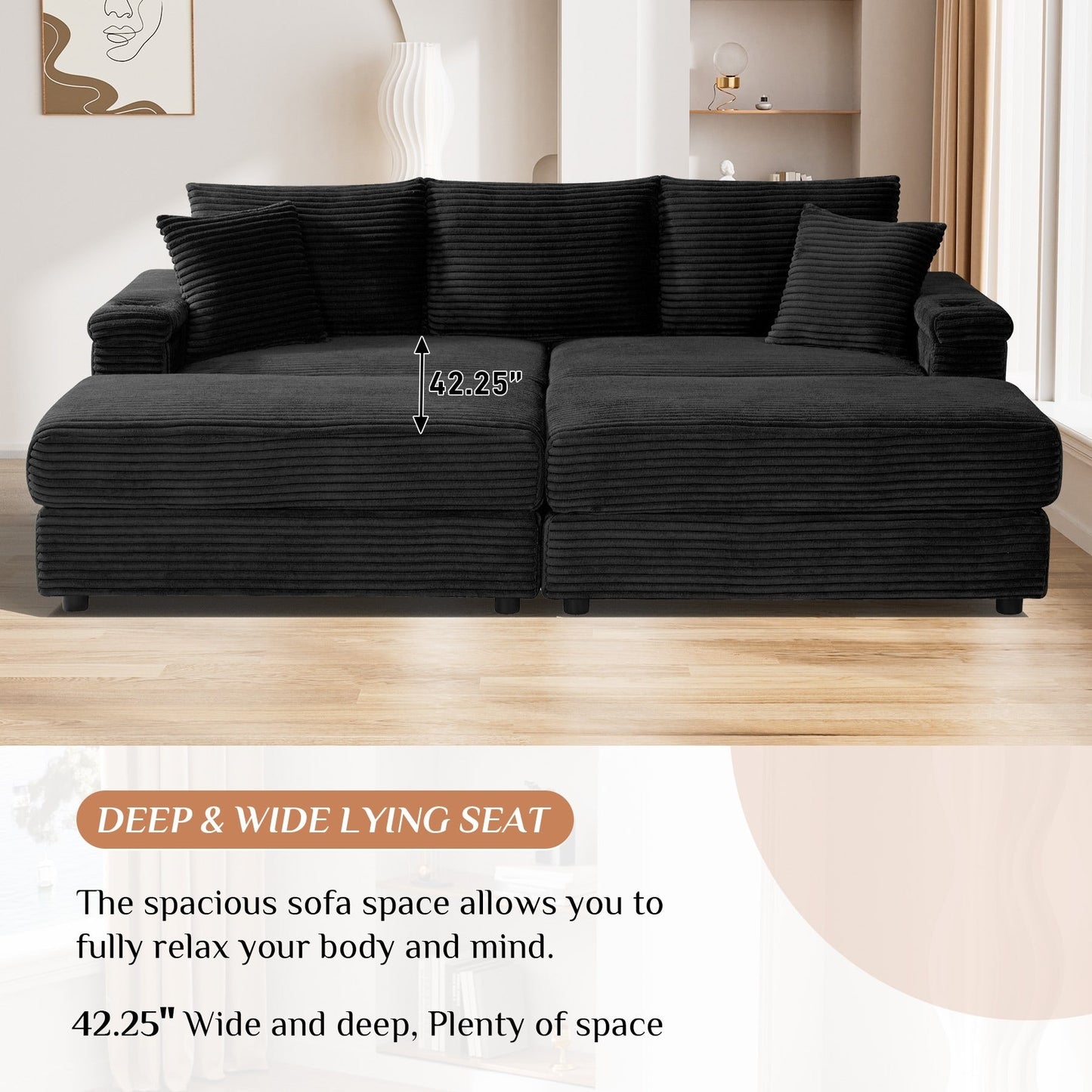 Ouyessir Upholstered Deep Seat Single Sofa with Ottoman for Living Room