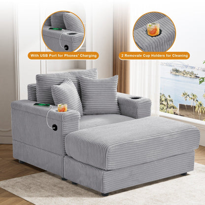 Ouyessir Upholstered Deep Seat Single Sofa with Ottoman for Living Room