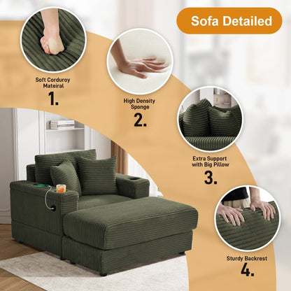 Ouyessir Upholstered Deep Seat Single Sofa with Ottoman for Living Room