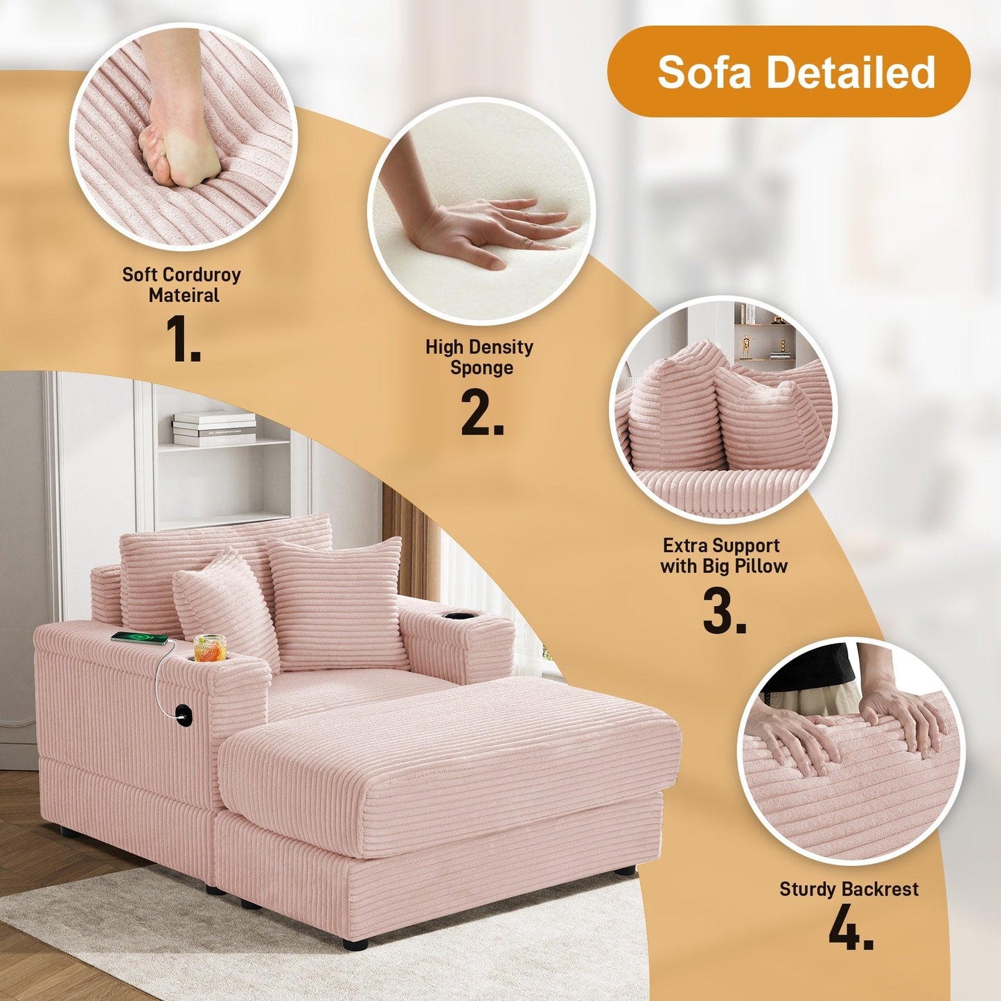 Ouyessir Upholstered Deep Seat Single Sofa with Ottoman for Living Room
