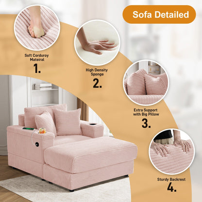 Ouyessir Upholstered Deep Seat Single Sofa with Ottoman for Living Room