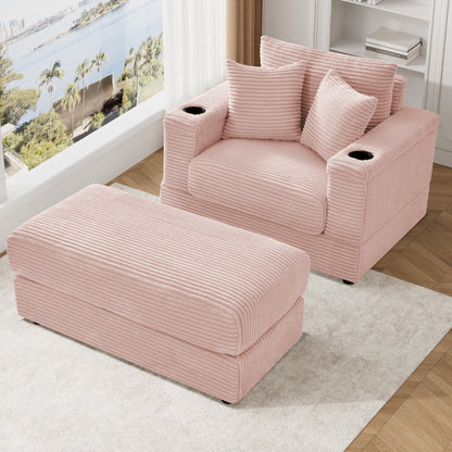 Ouyessir Upholstered Deep Seat Single Sofa with Ottoman for Living Room