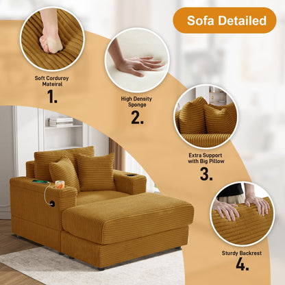 Ouyessir Upholstered Deep Seat Single Sofa with Ottoman for Living Room