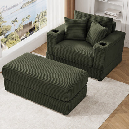 Ouyessir Upholstered Deep Seat Single Sofa with Ottoman for Living Room