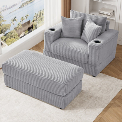 Ouyessir Upholstered Deep Seat Single Sofa with Ottoman for Living Room
