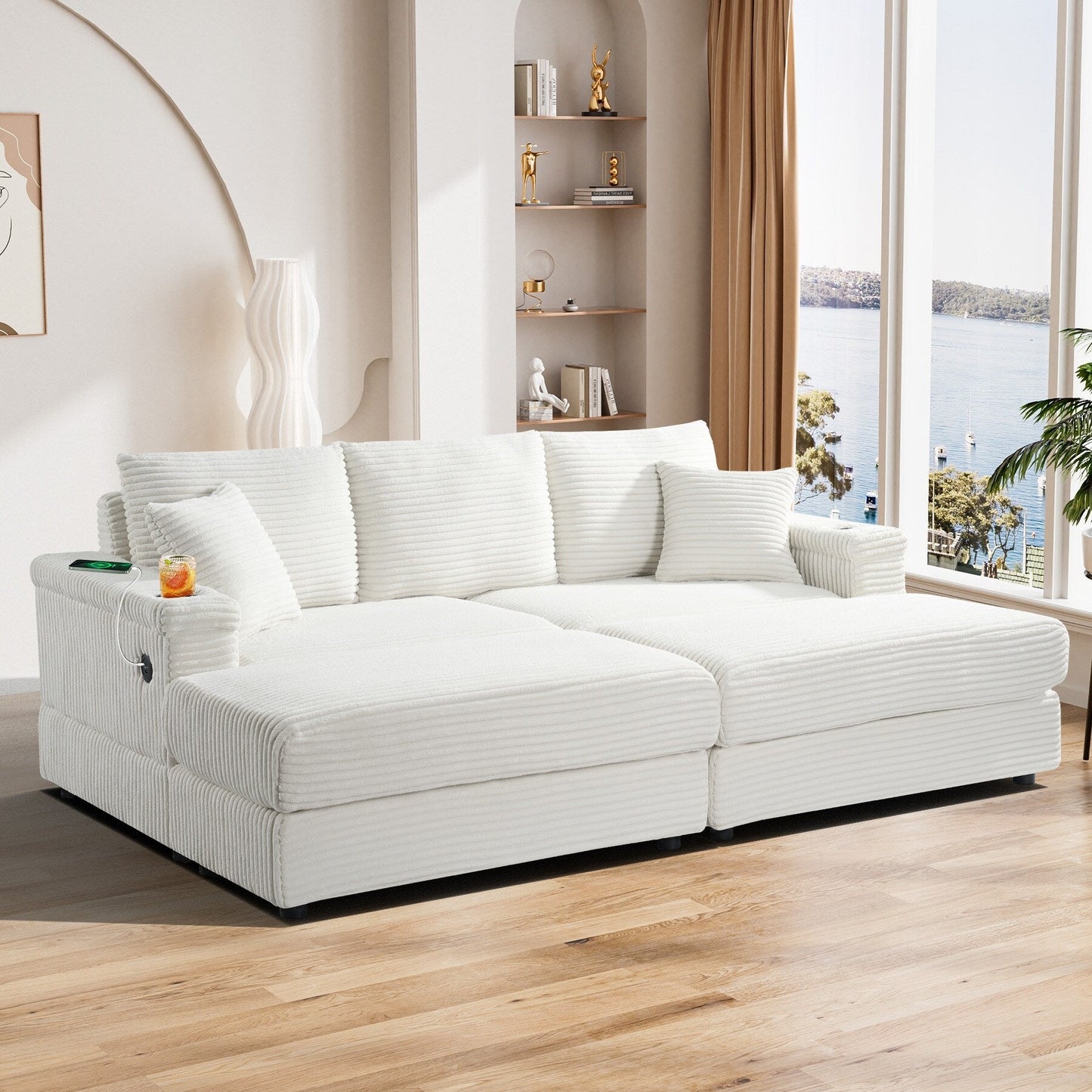 Ouyessir Upholstered Deep Seat Single Sofa with Ottoman for Living Room