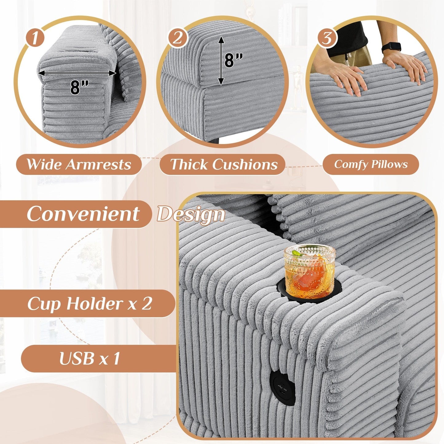 Ouyessir Upholstered Deep Seat Single Sofa with Ottoman for Living Room