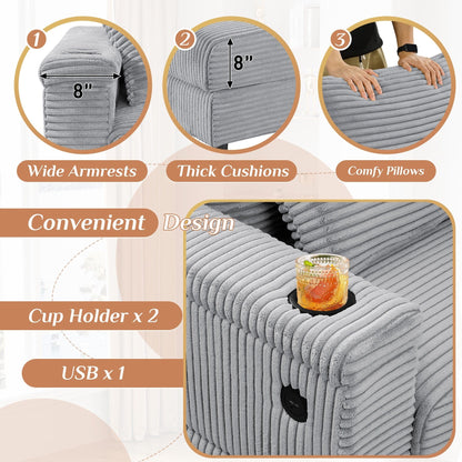 Ouyessir Upholstered Deep Seat Single Sofa with Ottoman for Living Room