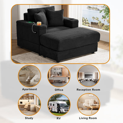 Ouyessir Upholstered Deep Seat Single Sofa with Ottoman for Living Room