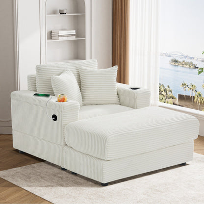 Ouyessir Upholstered Deep Seat Single Sofa with Ottoman for Living Room