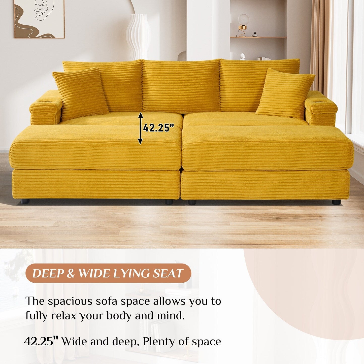 Ouyessir Upholstered Deep Seat Single Sofa with Ottoman for Living Room