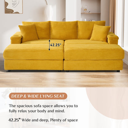 Ouyessir Upholstered Deep Seat Single Sofa with Ottoman for Living Room