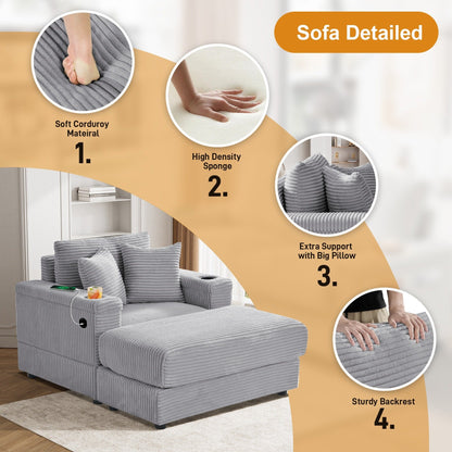 Ouyessir Upholstered Deep Seat Single Sofa with Ottoman for Living Room
