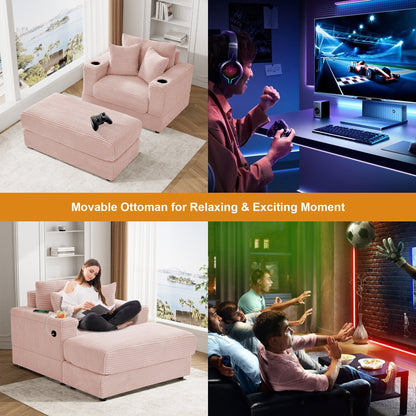Ouyessir Upholstered Deep Seat Single Sofa with Ottoman for Living Room