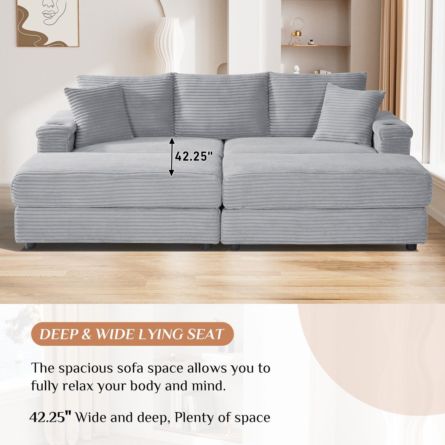 Ouyessir Upholstered Deep Seat Single Sofa with Ottoman for Living Room