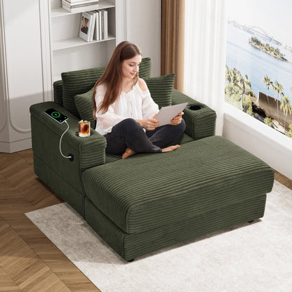Ouyessir Upholstered Deep Seat Single Sofa with Ottoman for Living Room