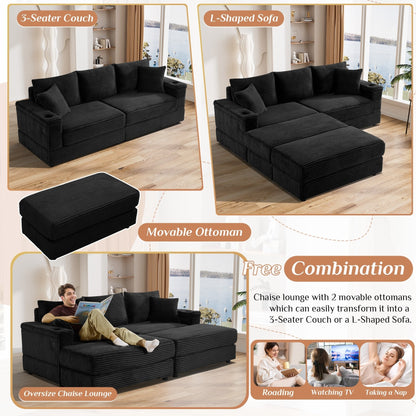 Ouyessir Upholstered Deep Seat Single Sofa with Ottoman for Living Room