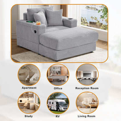 Ouyessir Upholstered Deep Seat Single Sofa with Ottoman for Living Room