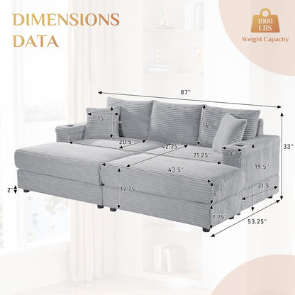 Ouyessir Upholstered Deep Seat Single Sofa with Ottoman for Living Room