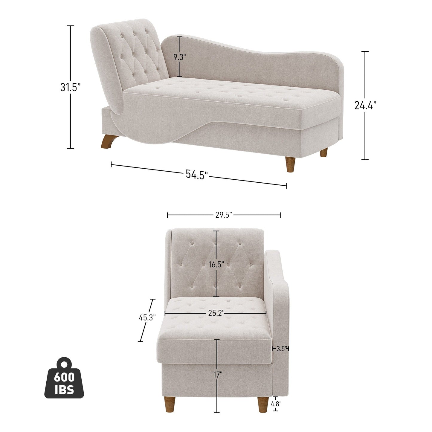 Ouyessir Upholstered Storage Chaise Lounge Chair with Left Armrest & Lumbar Pillow