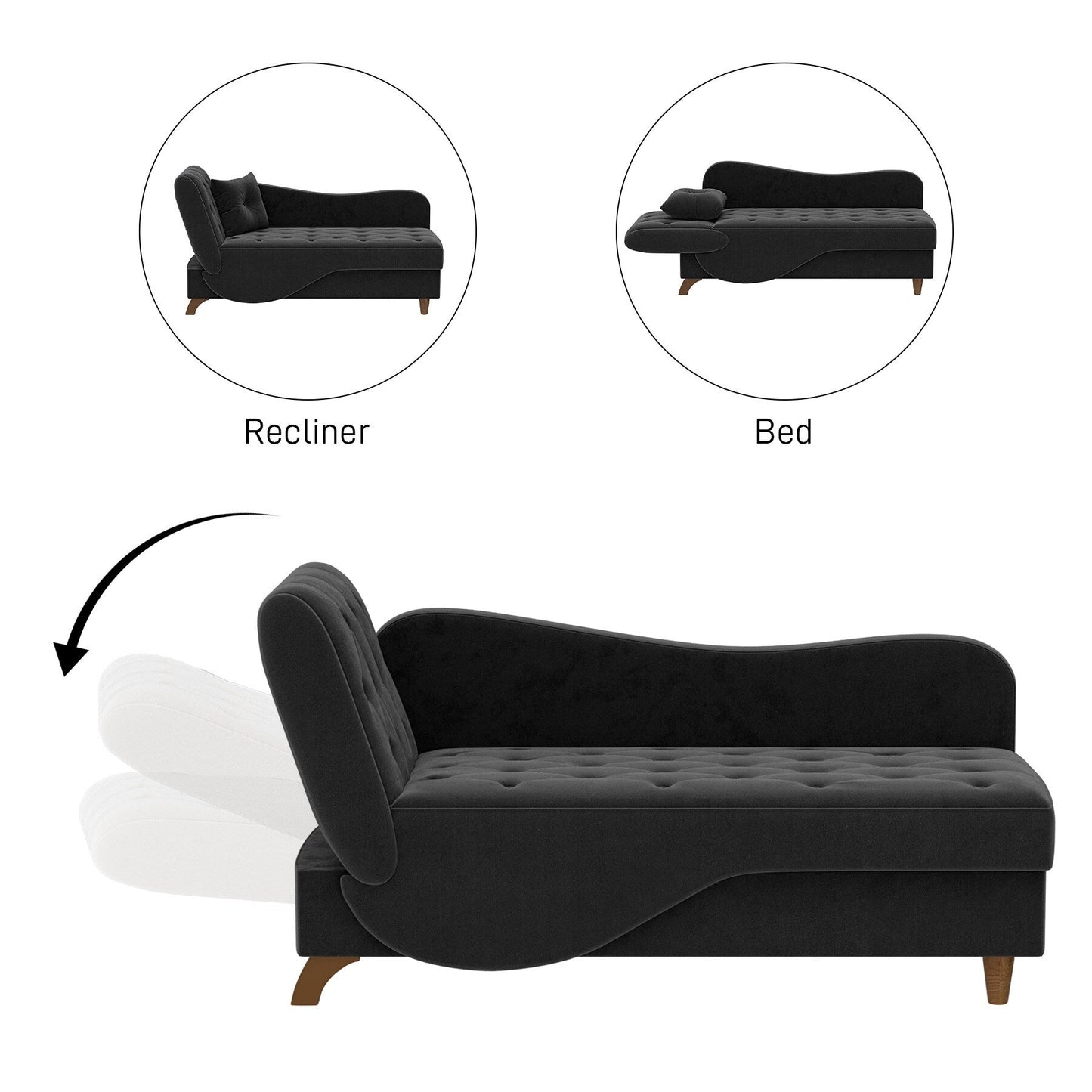 Ouyessir Upholstered Storage Chaise Lounge Chair with Left Armrest & Lumbar Pillow