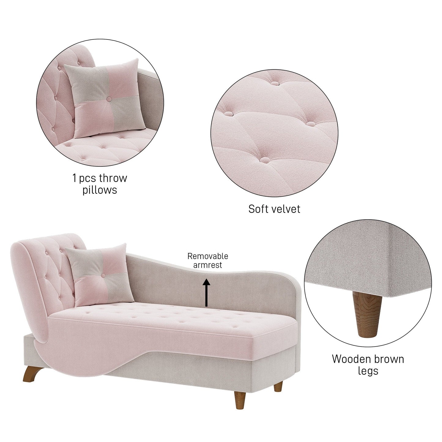 Ouyessir Upholstered Storage Chaise Lounge Chair with Left Armrest & Lumbar Pillow