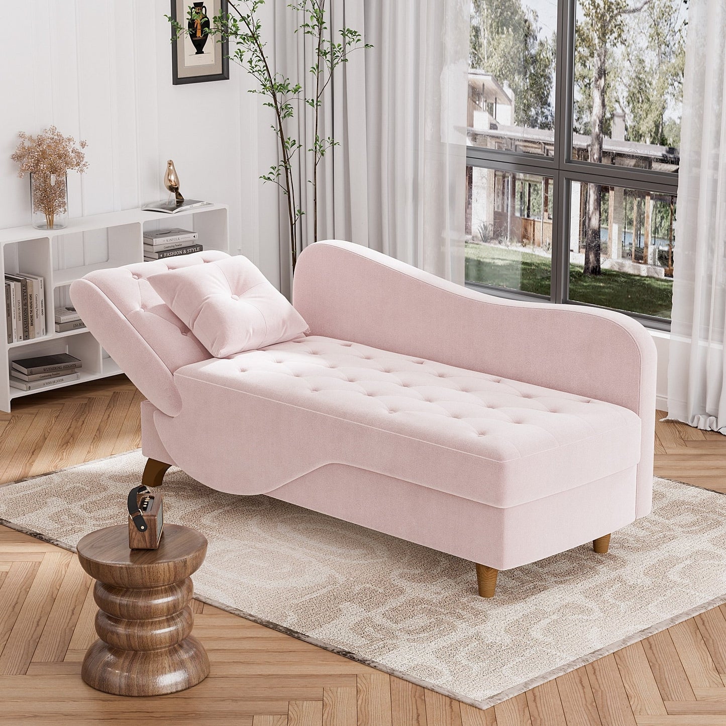Ouyessir Upholstered Storage Chaise Lounge Chair with Left Armrest & Lumbar Pillow