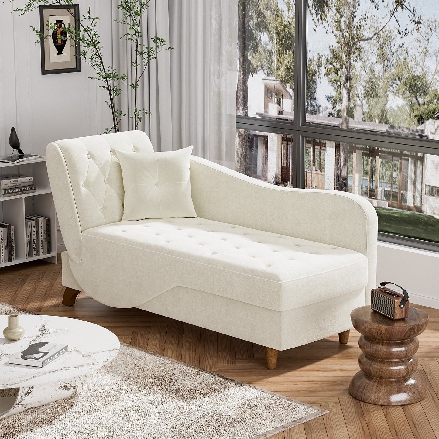 Ouyessir Upholstered Storage Chaise Lounge Chair with Left Armrest & Lumbar Pillow