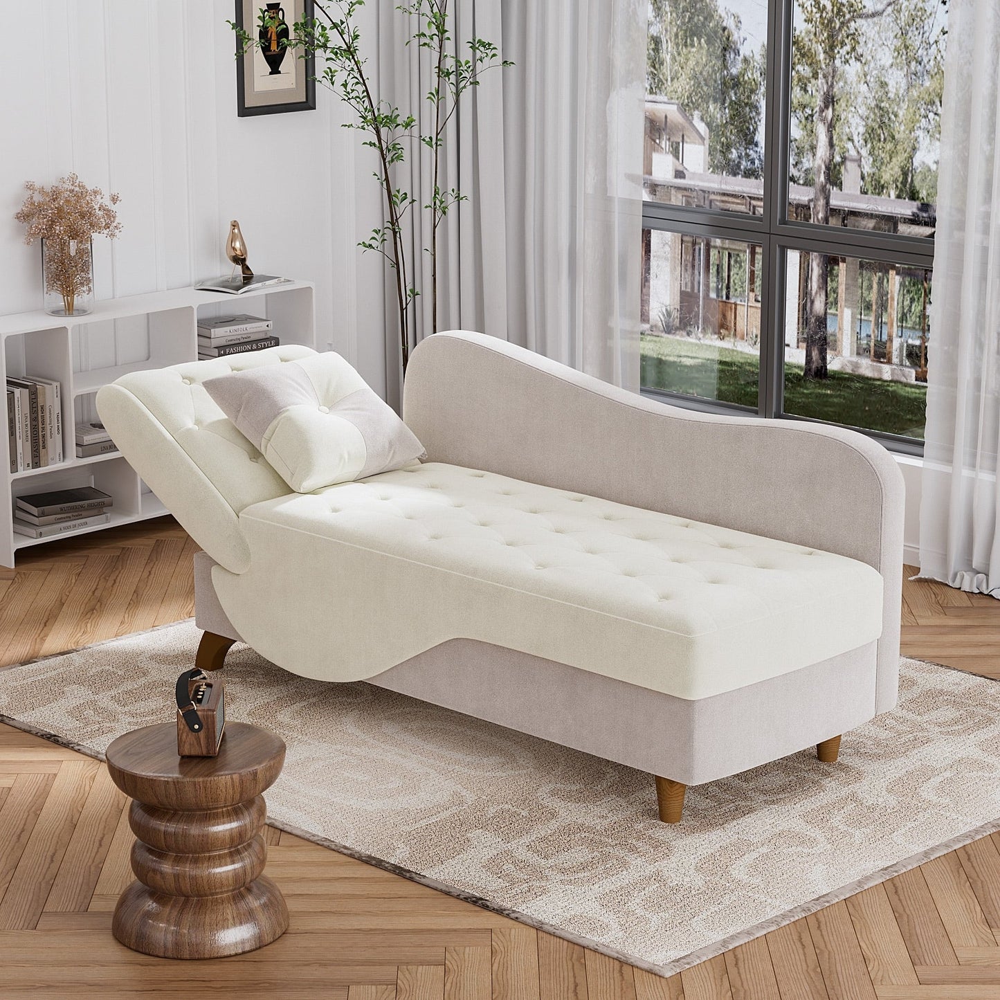 Ouyessir Upholstered Storage Chaise Lounge Chair with Left Armrest & Lumbar Pillow
