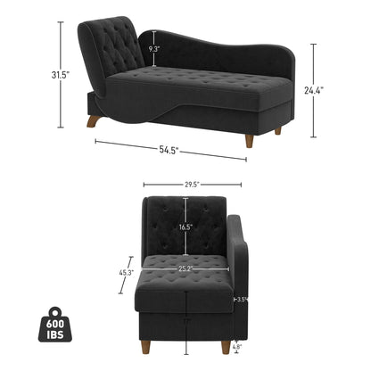 Ouyessir Upholstered Storage Chaise Lounge Chair with Left Armrest & Lumbar Pillow