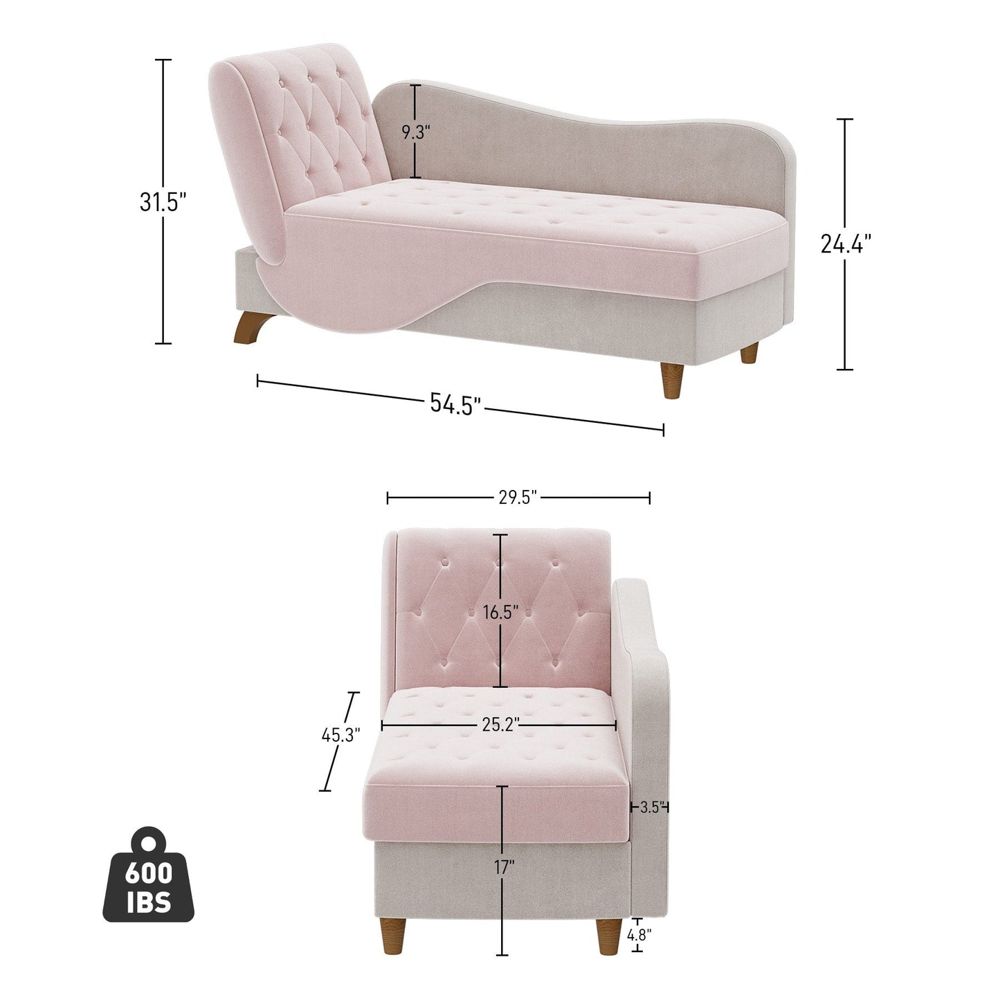 Ouyessir Upholstered Storage Chaise Lounge Chair with Left Armrest & Lumbar Pillow
