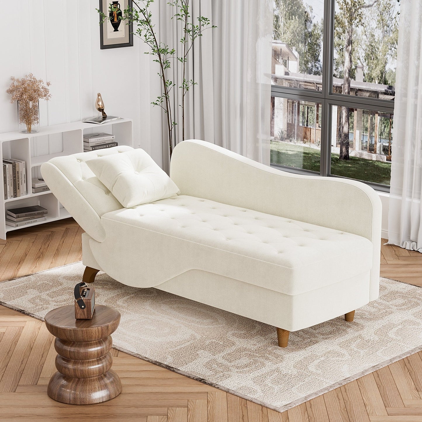 Ouyessir Upholstered Storage Chaise Lounge Chair with Left Armrest & Lumbar Pillow